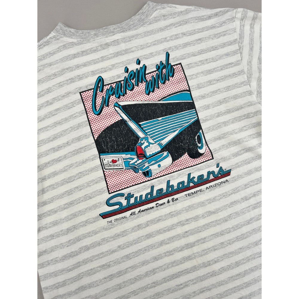 Vintage Belton Studebakers Tempe AZ Striped T-Shirt Mens XL Grey White USA Made